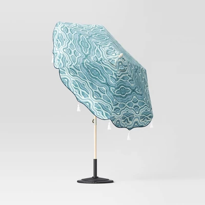 7.5'x7.5' Decorative Trim Scalloped Outdoor Market Umbrella Blue - Opalhouse™ Designed With Jungalow™ 2 7.5'x7.5' Decorative Trim Scalloped Outdoor Market Umbrella Blue - Opalhouse™ Designed With Jungalow™ - Image 2